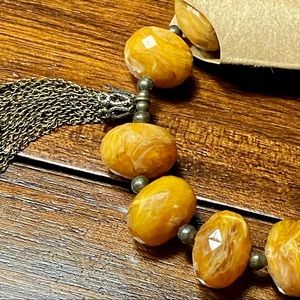 Vintage Beaded Burnt Orange Silver Tassel Plastic Beaded Bracelet